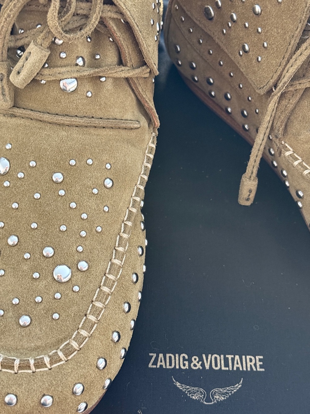 Zadig & Voltaire Tan Suede Santa Fe Dream Studs Bootie Moccasins 40 New in Box! - Picture 8 of 12